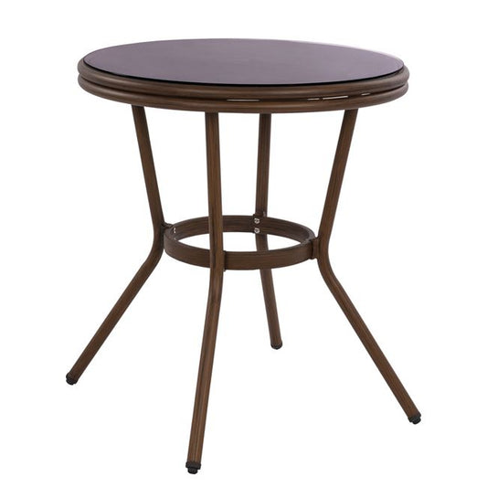 Aluminum Table '70x70 cm. Bamboo Look HM5532.03 Brown with Glass image 1