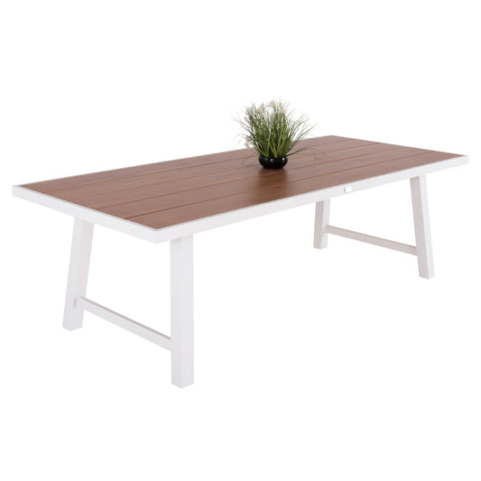 OUTDOOR ALUMINUM TABLE GOBAR HM6060.01 WHITE WITH WOOD-LIKE TABLETOP 240Χ105Χ75Hcm. image 1