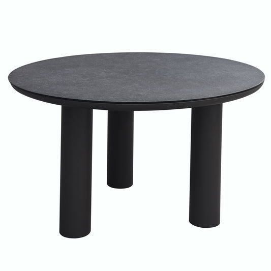 ALUMINUM ROUND TABLE DOSUN HM6201.01 DARK GREY FRAME-3D PRINTED GLASS TOP WITH CERAMIC LOOK Φ120cm. image 1