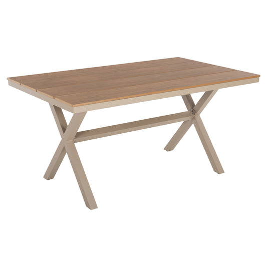ALUMINUM RECTANGULAR TABLE TAWNEE HM6037.04 CHAMPAGNE COLOR-POLYWOOD IN NATURAL WOOD 150x89,5x73H image 1