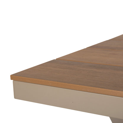 ALUMINUM RECTANGULAR TABLE TAWNEE HM6039.04 CHAMPAGNE COLOR-POLYWOOD IN NATURAL WOOD 219,5x89,5x73Hcm.