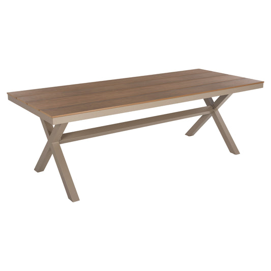ALUMINUM RECTANGULAR TABLE TAWNEE HM6039.04 CHAMPAGNE COLOR-POLYWOOD IN NATURAL WOOD 219,5x89,5x73Hcm. image 1