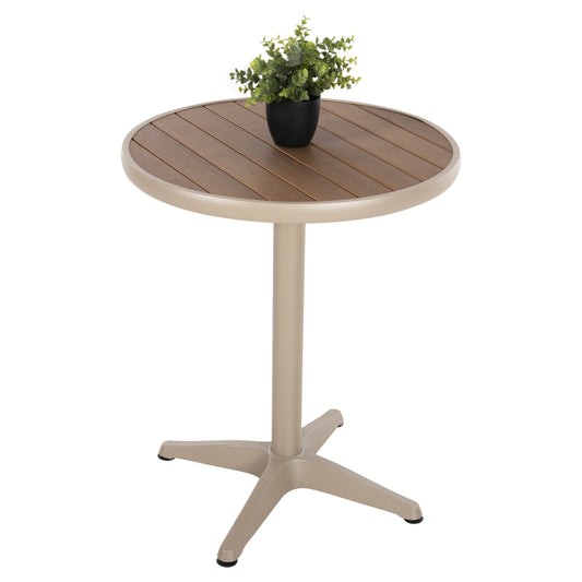 ALUMINUM ROUND TABLE ALEXA HM6086.04 CHAMPAGNE-POLYWOOD TOP IN NATURAL COLOR Φ60x73Hcm. image 1