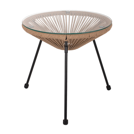 SIDE TABLE ALLEGRA PROFESSIONAL BLACK METAL LEGS RATTAN NATURAL HM5873.01 D47Χ45Hcm. image 1