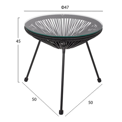 SIDE TABLE ALLEGRA PROFESSIONAL BLACK METAL AND BLACK RATTAN HM5874.01 D47x45Hcm.