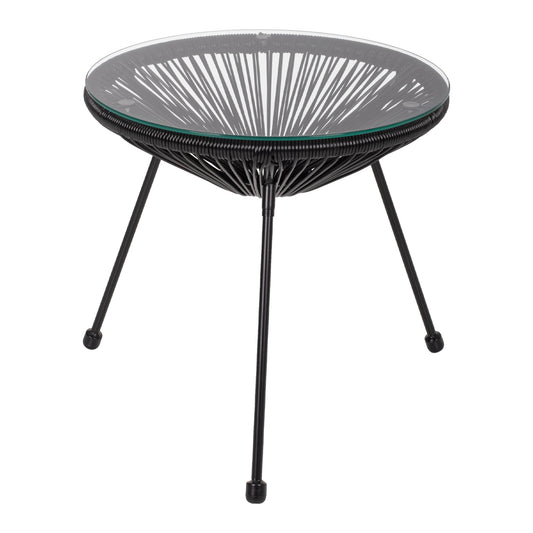 SIDE TABLE ALLEGRA PROFESSIONAL BLACK METAL AND BLACK RATTAN HM5874.01 D47x45Hcm. image 1