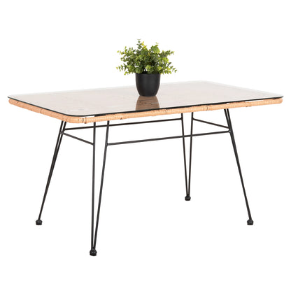 OUTDOOR COFFEE TABLE ALLEGRA HM6076 BLACK METAL-BEIGE WICKER 95X55X51.5Hcm. image 1