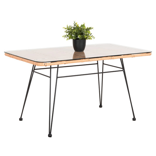 OUTDOOR COFFEE TABLE ALLEGRA HM6076 BLACK METAL-BEIGE WICKER 95X55X51.5Hcm. image 1