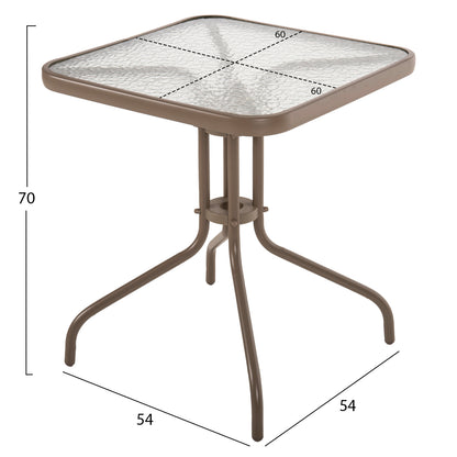 OUTDOOR TABLE SQUARE FIGO HM5035.04 CHAMPAGNE METAL-GLASS TABLETOP 60Χ60Χ70Hcm