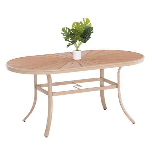 OUTDOOR DINING TABLE TELAMO HM6288.04 ALUMINUM IN CHAMPAGNE & POLYWOOD TABLETOP 160X90Χ73.5Hcm. image 1