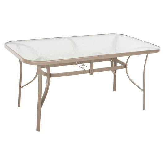 DINING TABLE BRUNO HM5145.14 METAL IN CHAMPAGNE COLOR-TEMPERED GLASS & UMBRELLA HOLE 150X90Χ72Hcm. image 1