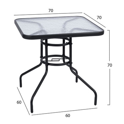 OUTDOOR TABLE SQUARE FIGO HM5036.01 GREY METAL-GLASS TABLETOP 70Χ70Χ72Hcm