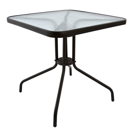 OUTDOOR TABLE SQUARE FIGO HM5036.02 BROWN METAL-GLASS TABLETOP 70Χ70Χ72Hcm image 1