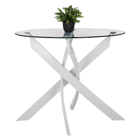 DINING TABLE ROUND JAFARU WHITE METAL LEGS TEMPERED GLASS Φ90X75YHcm.HM8499.03 image 1