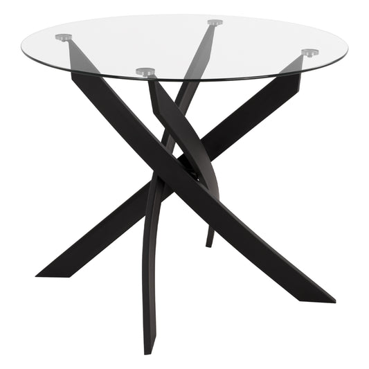 Dining Table Round JAFARU Metallic Black Tempered Glass Φ90x75Hcm HM8499.01 image 1