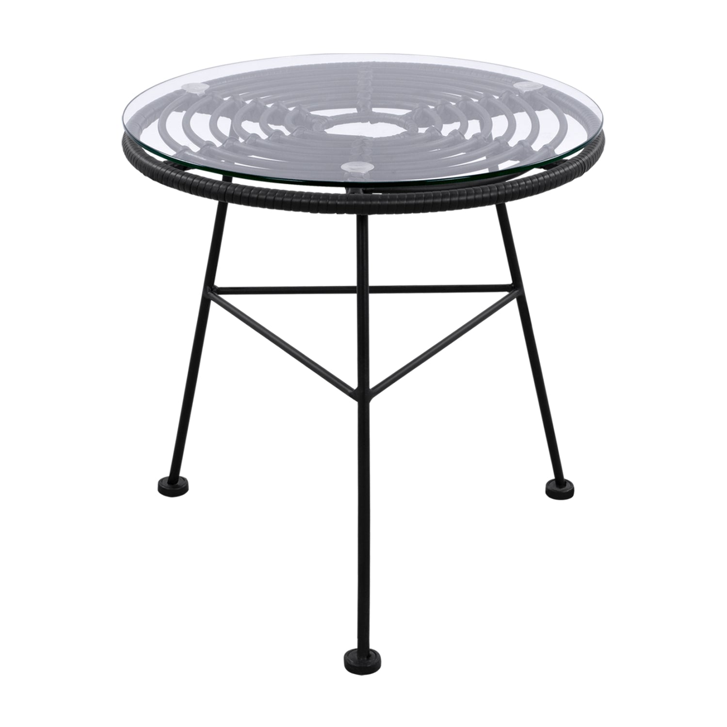 Metallic table Allegra with Wicker in Black color and glass HM5459.02 ''45x46cm image 1