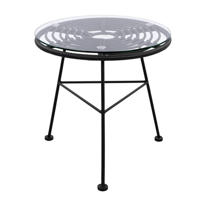 Metallic table Allegra with Wicker in Black color and glass HM5459.02 ''45x46cm image 1