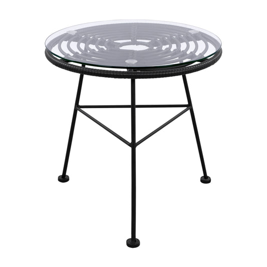 Metallic table Allegra with Wicker in Black color and glass HM5459.02 ''45x46cm image 1