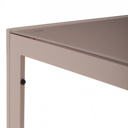 METALLIC RECTANGULAR TABLE IN CAPPUCCINO WITH GLASS 150X90Χ75cm. HM5767.04