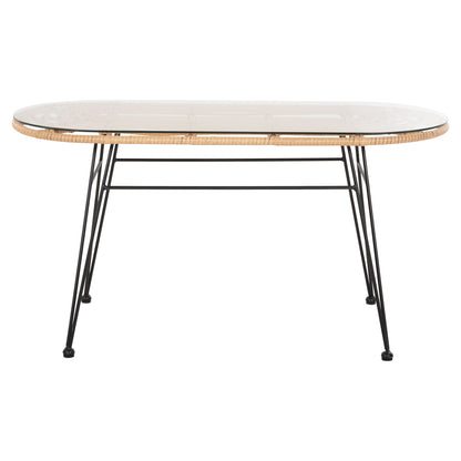 OUTDOOR OVAL COFFEE TABLE ALLEGRA HM5695.11 BEIGE WICKER-BLACK METAL 100x45x51,5Hcm.