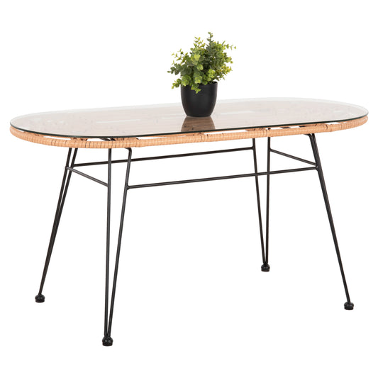 OUTDOOR OVAL COFFEE TABLE ALLEGRA HM5695.11 BEIGE WICKER-BLACK METAL 100x45x51,5Hcm. image 1