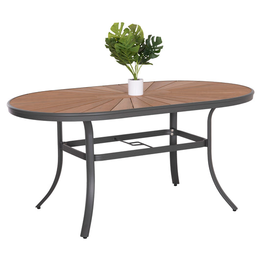 OUTDOOR OVAL DINING TABLE TELAMO HM6288.01 ANTHRACITE ALUMINUM-POLYWOOD IN NATURAL 160x90x73,5Hcm. image 1