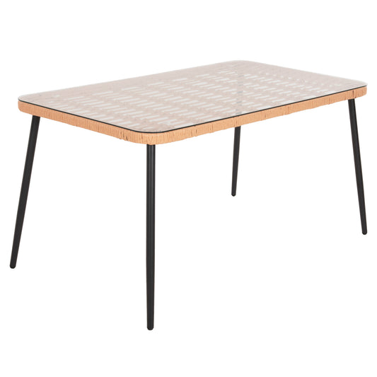 DINING TABLE RECTANGULAR ALLEGRA HM5537.11 BLACK METAL-P.E. RATTAN IN NATURAL 139,5x79,5x73Hcm. image 1