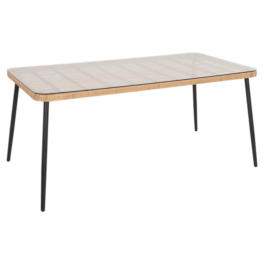 DINING TABLE RECTANGULAR ALLEGRA HM5538.11 BLACK METAL-P.E. RATTAN IN NATURAL 159,5x89,5x72Hcm. image 1