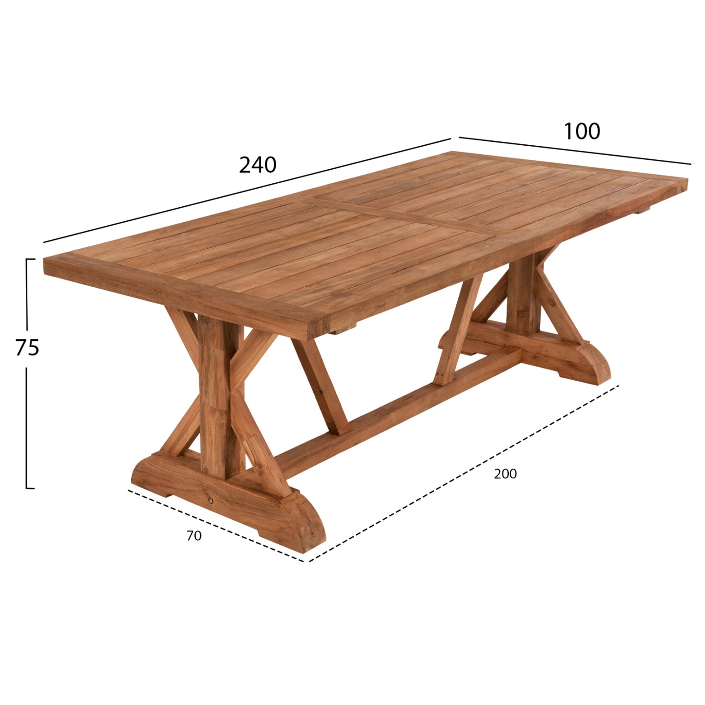 Външна трапезна маса от рециклиран тиково дърво 240x100x75Hcm