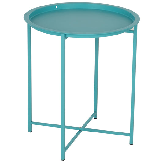 FOLDABLE SIDE TABLE SAMUEL HM5287.08 WITH REMOVABLE TRAY METALLIC TURQUOISE Φ46x53Hcm. image 1
