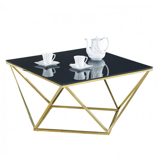 Coffee table Willow HM8613.01 with  black glass and gilded base 80X80X45 cm image 1