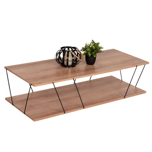 COFFEE TABLE TARS HM8927.11 NATURAL OAK MELAMINE-BLACK METAL RODS 120Χ50Χ30Hcm. image 1