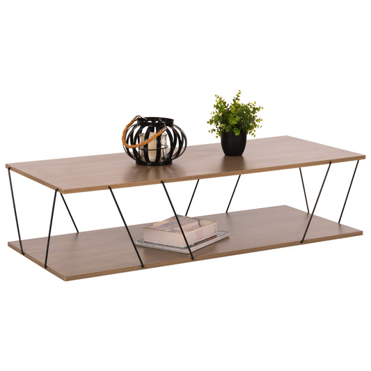 COFFEE TABLE TARS HM8927.12 WALNUT MELAMINE-BLACK METAL RODS 120Χ50Χ30Hcm. image 1