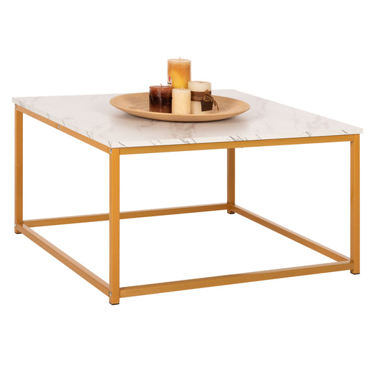 COFFEE TABLE BRAYLEN HM8942.11 MELAMINE WHITE MARBLE LOOK-GOLD BASE 75x75x43Hcm. image 1