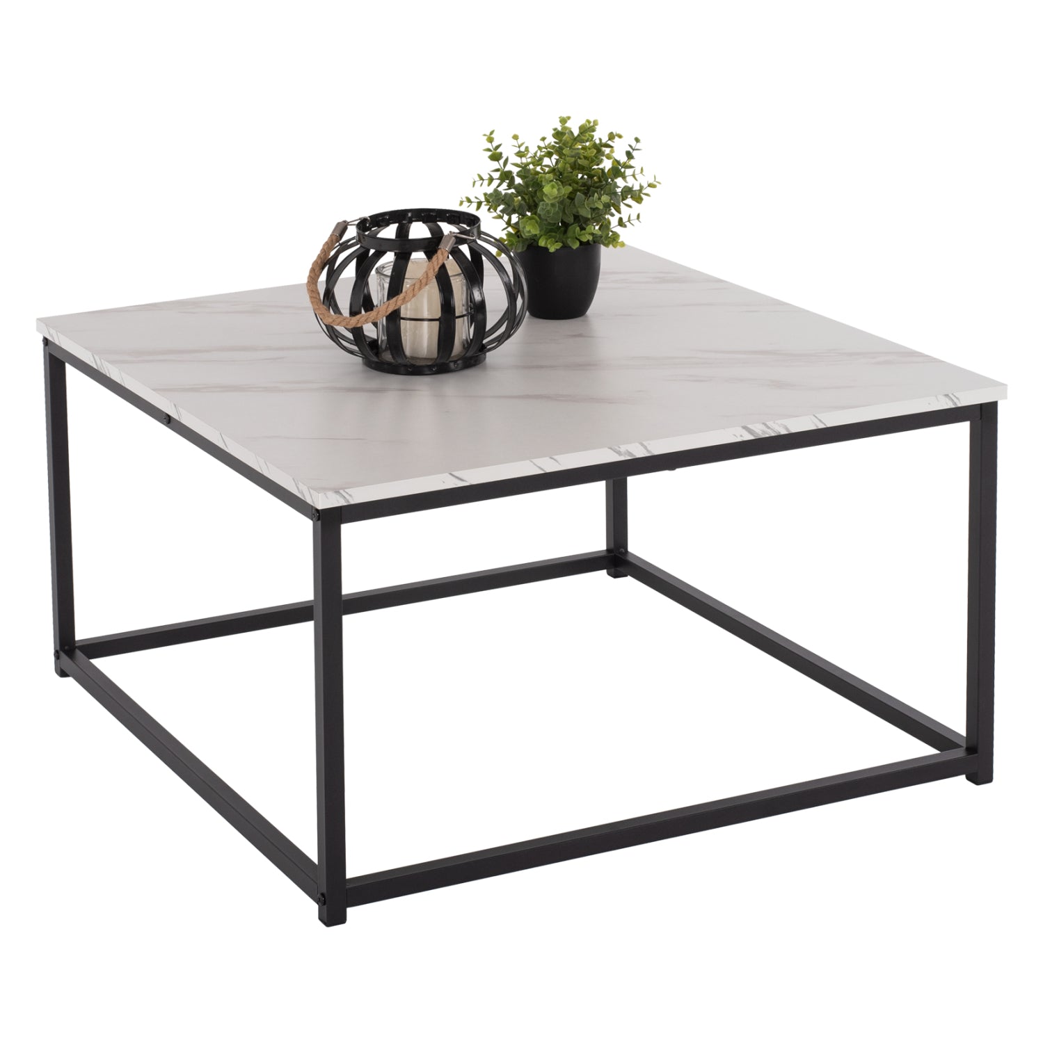 COFFEE TABLE BRAYLEN HM8942.12 SQUARE MELAMINE IN WHITE MARBLE LOOK- BLACK BASE 75x75x43Hcm. image 1
