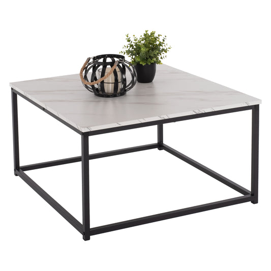 COFFEE TABLE BRAYLEN HM8942.12 SQUARE MELAMINE IN WHITE MARBLE LOOK- BLACK BASE 75x75x43Hcm. image 1