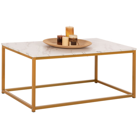 COFFEE TABLE SAFFRON HM8975.11 MELAMINE WHITE MARBLE LOOK-GOLD BASE 95x55x43.5Hcm. image 1