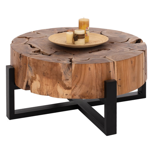 COFFEE TABLE MOBLEY HM9352 ROUND SOLID TEAK NATURAL COLOR Φ80x40H image 1