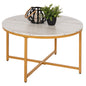 COFFEE TABLE HM9420.01 MELAMINE WHITE MARBLE-GOLD METAL LEGS Φ80x48,5Hcm. image 1