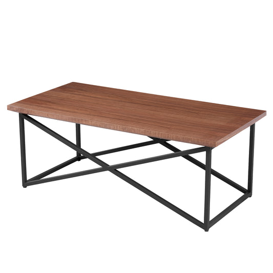 COFFEE TABLE HM9469.02 MDF WITH WALNUT WOOD VENEER TOP-BLACK METAL BASE 120x60x45,5Hcm. image 1