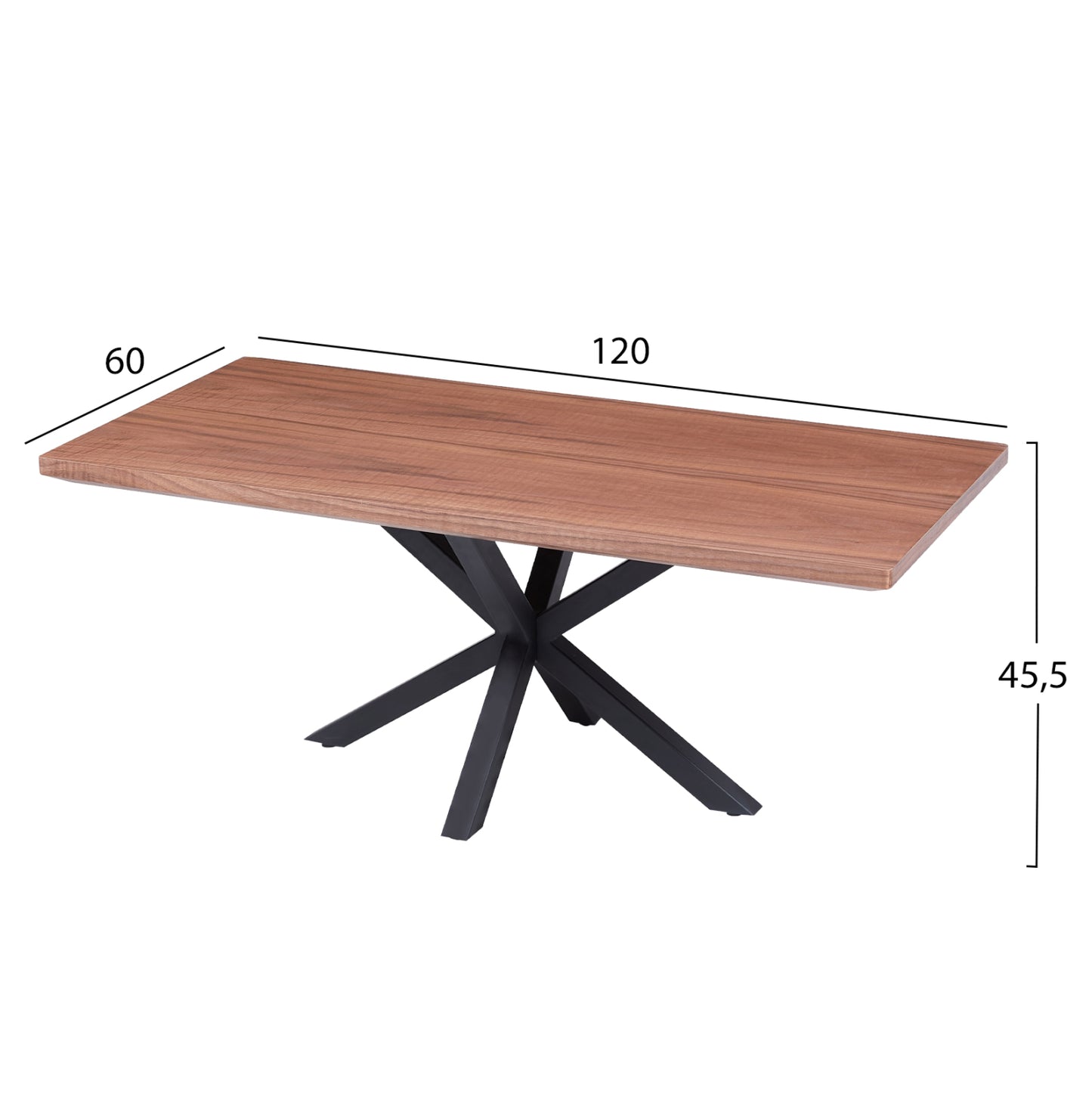 Кафе маса с MDF плот и черна метална основа 120x60x45.5Hcm