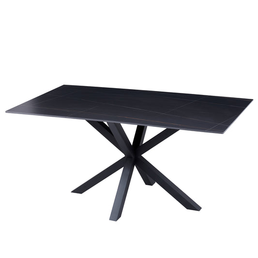 COFFEE TABLE HM9470.04 BLACK MARBLE SINTERED STONE TOP-BLACK METAL BASE 120x60x45,5Hcm. image 1