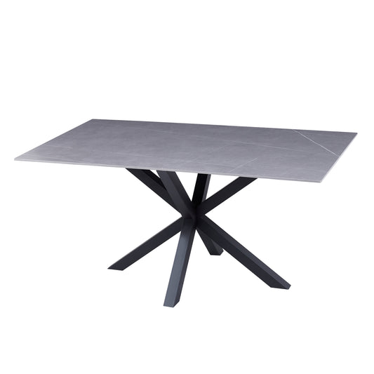 COFFEE TABLE HM9470.05 GREY MARBLE SINTERED STONE TOP-BLACK METAL BASE 120x60x45,5Hcm. image 1
