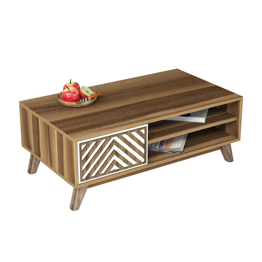 COFFEE TABLE HM9502.03 MELAMINE WITH CABINET WALNUT & WHITE 105x60x38.2Hcm. image 1