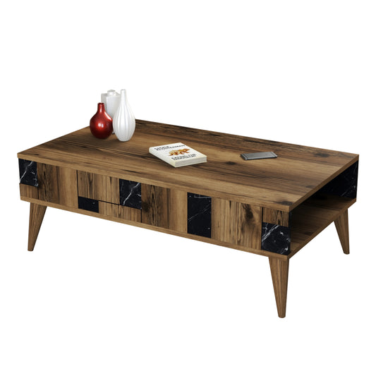 COFFEE TABLE HM9504.02 MELAMINE IN WALNUT-BLACK MARBLE LOOK 105x60x37.6Hcm. image 1