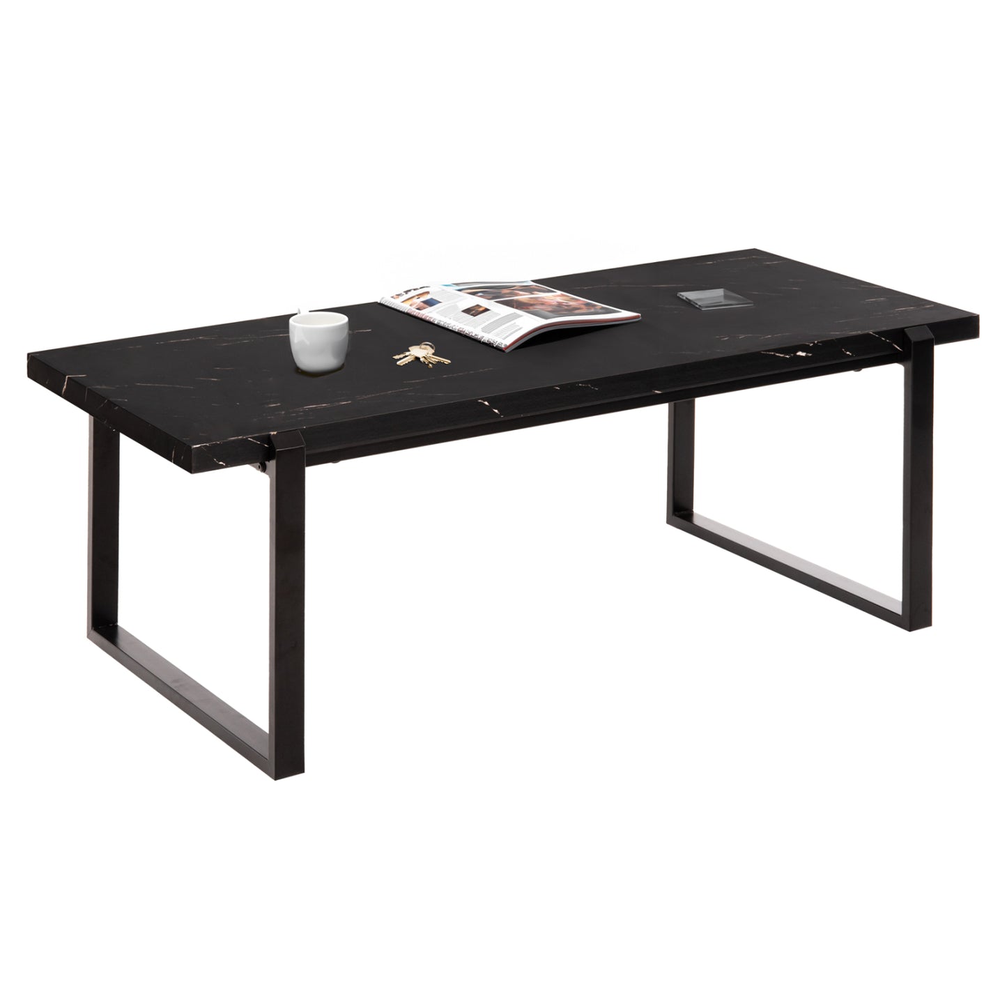 COFFEE TABLE SHABEN HM9585.01 MDF IN BLACK MARBLE TABLETOP-BLACK METAL BASE 120x60X46Hcm. image 1