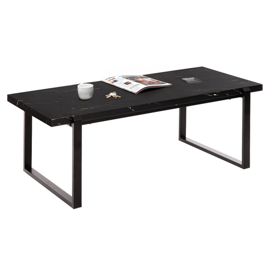 COFFEE TABLE SHABEN HM9585.01 MDF IN BLACK MARBLE TABLETOP-BLACK METAL BASE 120x60X46Hcm. image 1