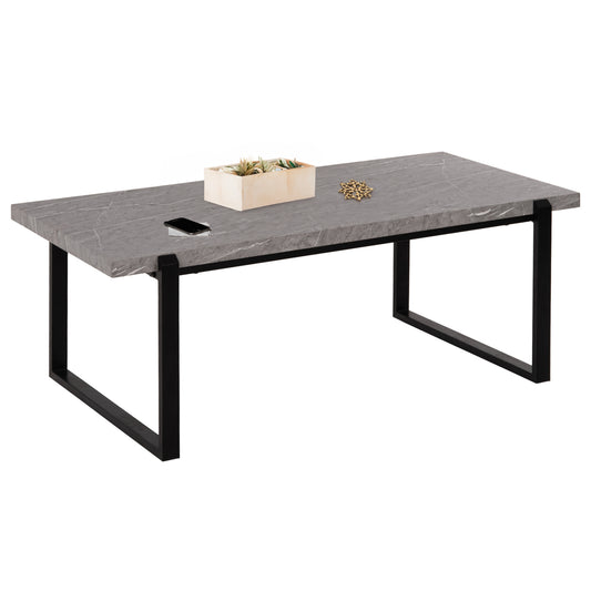 COFFEE TABLE SHABEN HM9585.02 MDF IN GREY MARBLE TABLETOP-BLACK METAL BASE 120x60X46Hcm. image 1