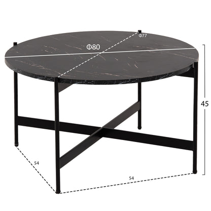 Кафе маса с черен мраморен плот и метална основа Φ80x45Hcm