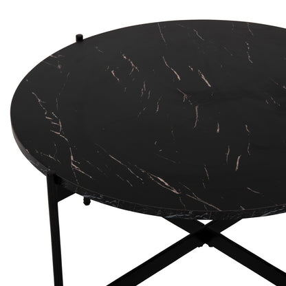 Кафе маса с черен мраморен плот и метална основа Φ80x45Hcm